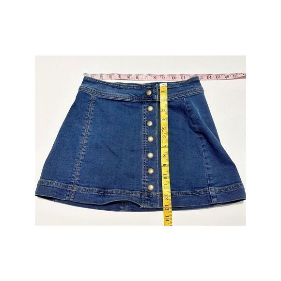 Free People Womens Denim Button Front A-Line Mini Stretch Jean Skirt Blue Size 0 - Picture 4 of 8